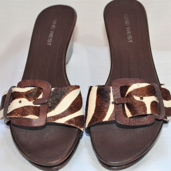 Nine West Shoes - Nine West Wedge Sandals Pony Hair w Leather Buckle